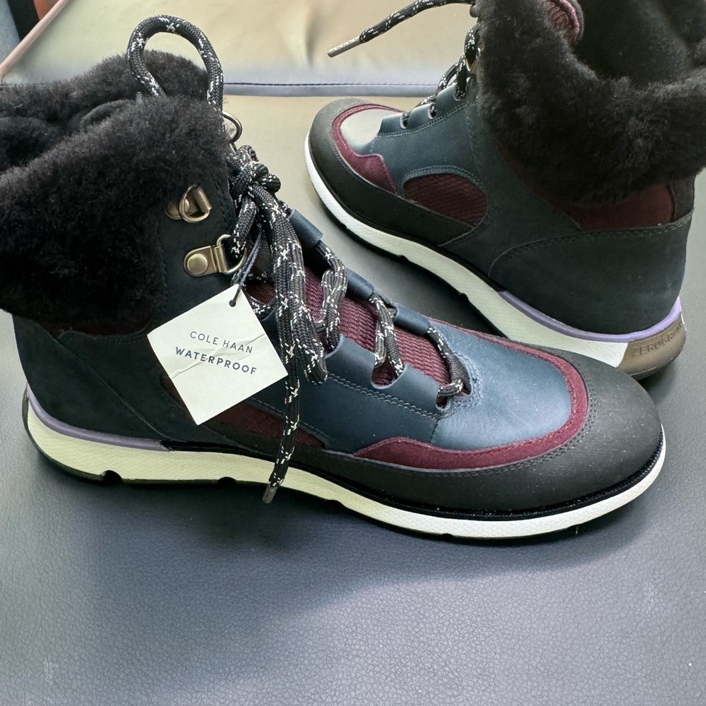 Cole Haan Women’s Black and Burgundy Waterproof Boots